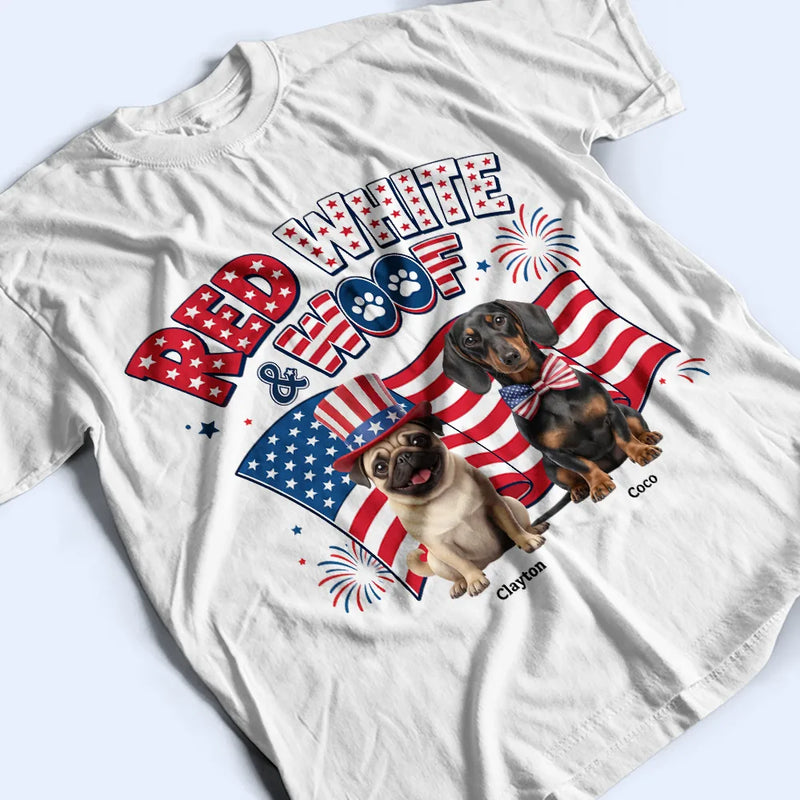America 250th,Custom Photo,Independence Day,Art Design,Pet Lovers,Playful,Photo - US Theme Accessories 3D Cartoon - Custom Photo 3D Cartoon With US Accessories Red White Woof - Personalized T Shirt
