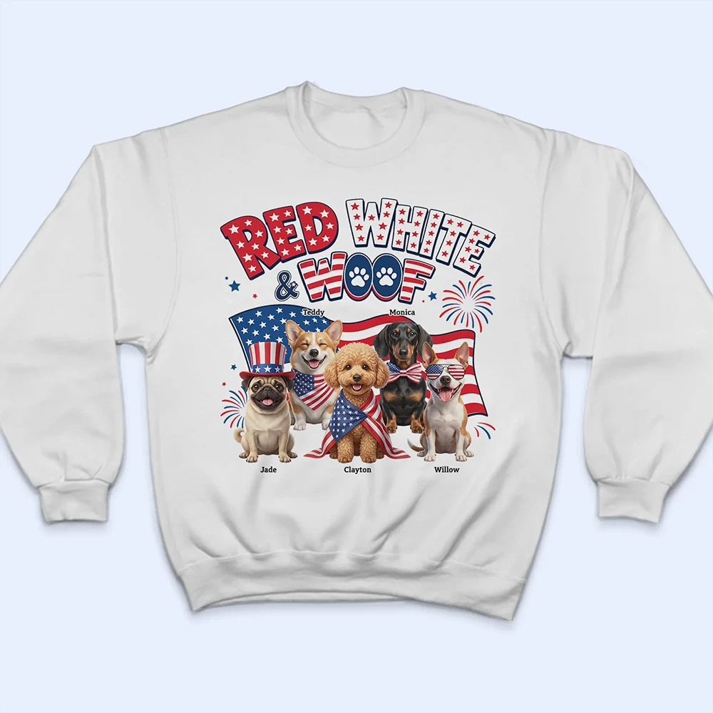 America 250th,Custom Photo,Independence Day,Art Design,Pet Lovers,Playful,Photo - US Theme Accessories 3D Cartoon - Custom Photo 3D Cartoon With US Accessories Red White Woof - Personalized T Shirt