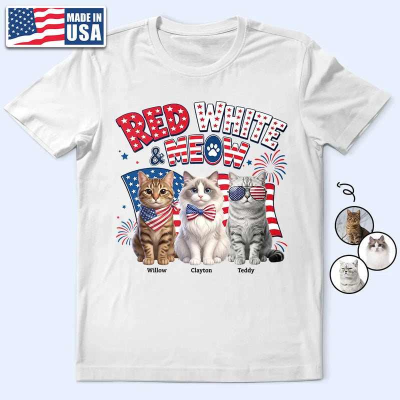 America 250th,Custom Photo,Independence Day,Art Design,Pet Lovers,Playful,Photo - US Theme Accessories 3D Cartoon - Custom Photo 3D Cartoon With US Accessories Red White Meow - Personalized T Shirt
