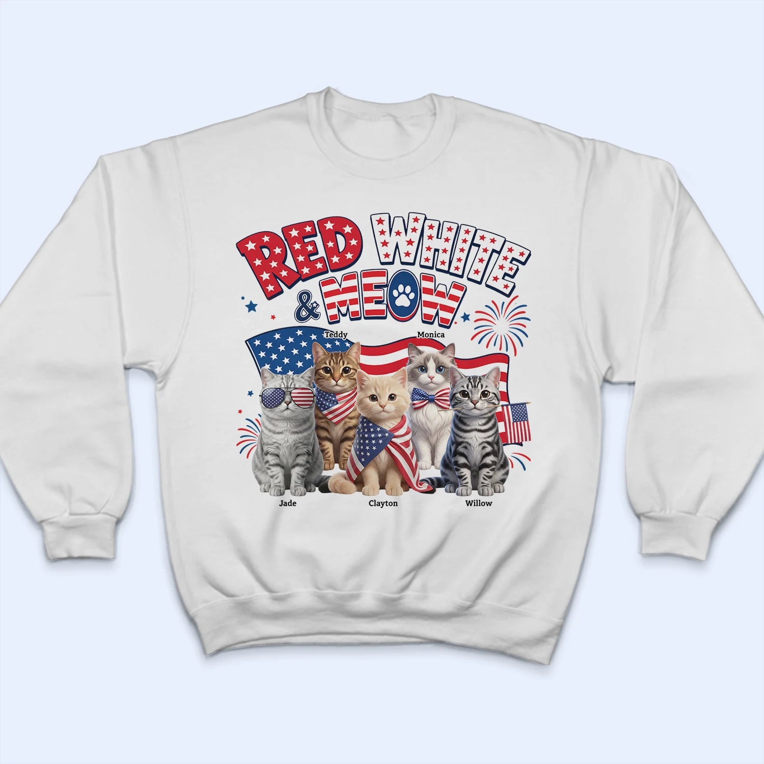 America 250th,Custom Photo,Independence Day,Art Design,Pet Lovers,Playful,Photo - US Theme Accessories 3D Cartoon - Custom Photo 3D Cartoon With US Accessories Red White Meow - Personalized T Shirt