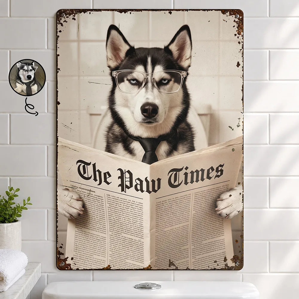 Custom Photo,Art Design,Pet Lovers,Humorous,Photo - Funny Bathroom Pet  - Custom Photo Funny Bathroom Pet Toilet Dog Cat - Personalized Classic Metal Signs