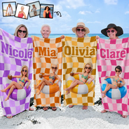 Summer, Family, Playful - Custom Photo 3D Summer Concept Poolside Beach Vacation Family Pet Kid - Personalized Beach Towel