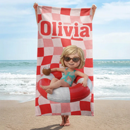 Summer, Family, Playful - Custom Photo 3D Summer Concept Poolside Beach Vacation Family Pet Kid - Personalized Beach Towel