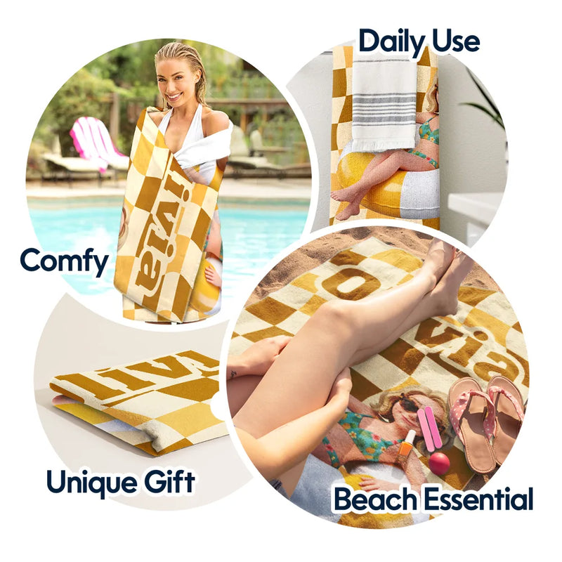 Summer, Family, Playful - Poolside Beach Vacation Family Pet Kid - Personalized Beach Towel