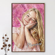 Art Design, Custom Photo, Cozy, Family, Photo - Oil Painting - Custom Photo Oil Painting Happy Family Dad Mom Kid Pet - Personalized Poster