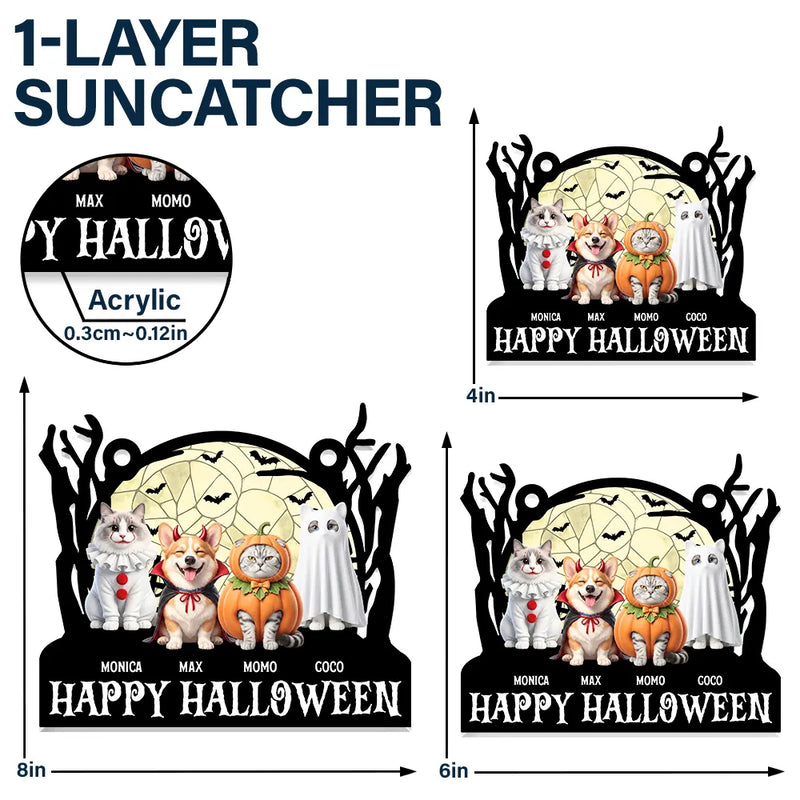 Art Design,Playful,Halloween,Pet Lovers,Photo - Halloween Theme Accessories 3D Cartoon - Custom Photo 3D Halloween Themed Pet Happy Meowloween - Personalized Window Hanging Suncatcher Ornament