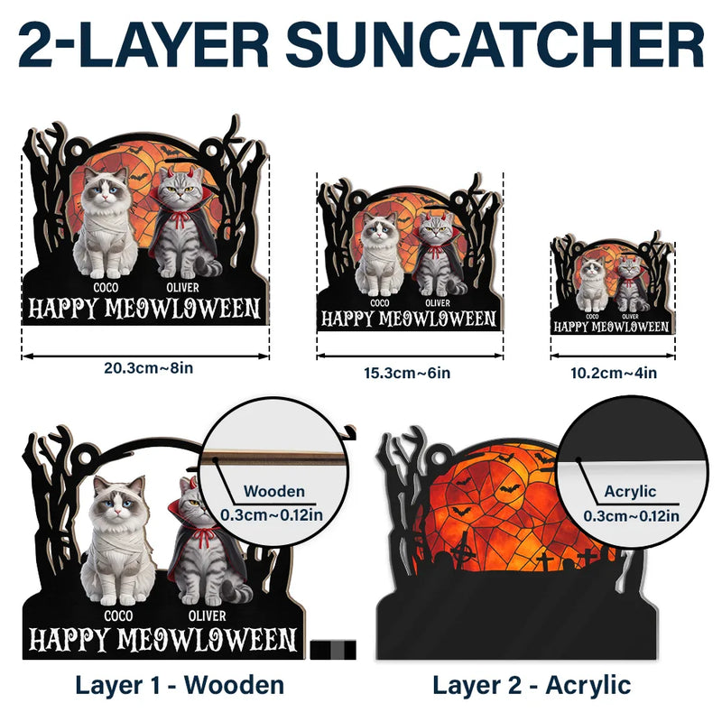 Art Design,Playful,Halloween,Pet Lovers,Photo - Halloween Theme Accessories 3D Cartoon - Custom Photo 3D Halloween Themed Pet Happy Meowloween - Personalized Window Hanging Suncatcher Ornament