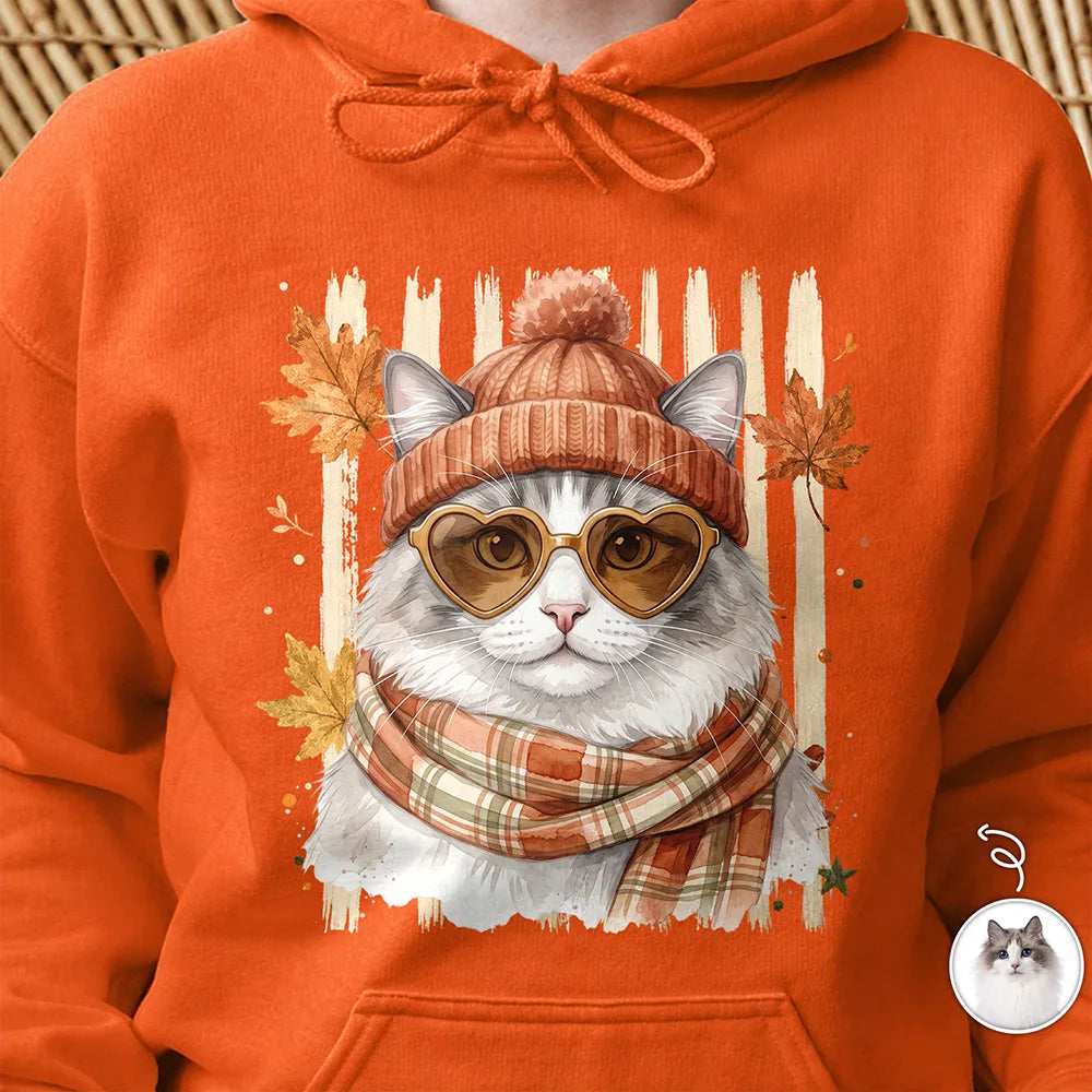 Adorable, Art Design, Pet Lovers, Photo - Autumn Theme Pet - Custom Photo Watercolor Pet With Autumn Accessories Autumn Cute Portrait Dog Cat - Personalized T Shirt