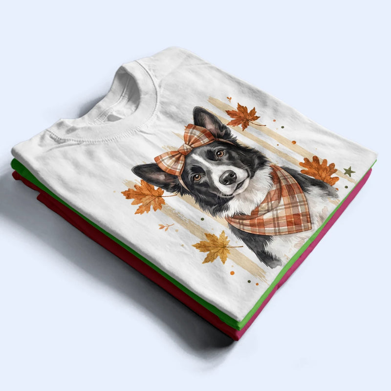 Adorable, Art Design, Pet Lovers, Photo - Autumn Theme Pet - Custom Photo Watercolor Pet With Autumn Accessories Autumn Cute Portrait Dog Cat - Personalized T Shirt