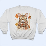 Adorable, Art Design, Pet Lovers, Photo - Autumn Theme Pet - Custom Photo Watercolor Pet With Autumn Accessories Autumn Cute Portrait Dog Cat - Personalized T Shirt
