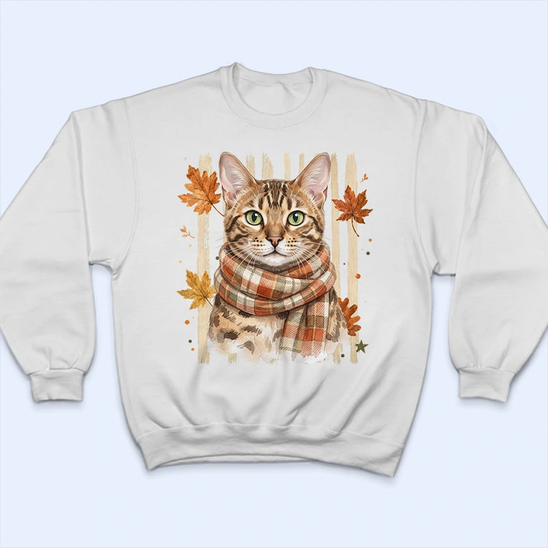 Adorable, Art Design, Pet Lovers, Photo - Autumn Theme Pet - Custom Photo Watercolor Pet With Autumn Accessories Autumn Cute Portrait Dog Cat - Personalized T Shirt