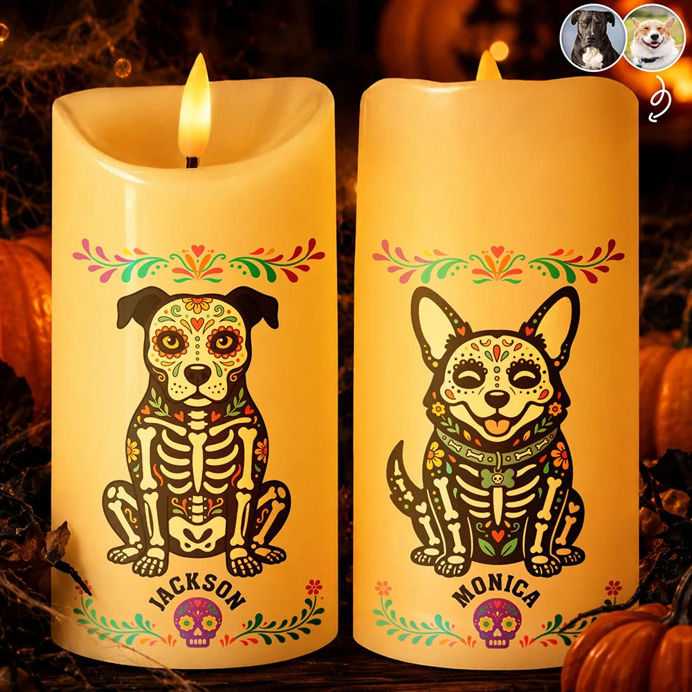 Custom Photo Hispanic Pet Day Of The Dead - Personalized Flameless LED Candle