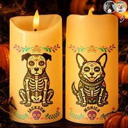Top Market,Art Design,Playful,Halloween,Pet Lovers,Photo - Hispanic Mexican Flowers Pet - Custom Photo Hispanic Pet Day Of The Dead - Personalized Flameless LED Candle