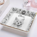 Art Design,Cozy,Pet Lovers,Photo - Porcelain Art Style - Custom Photo Single-Color Watercolor Loving Dog Cat Pet Portrait - Personalized Ring Dish