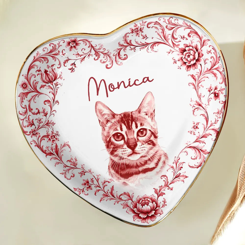 Art Design,Cozy,Pet Lovers,Photo - Porcelain Art Style - Custom Photo Single-Color Watercolor Loving Dog Cat Pet Portrait - Personalized Ring Dish