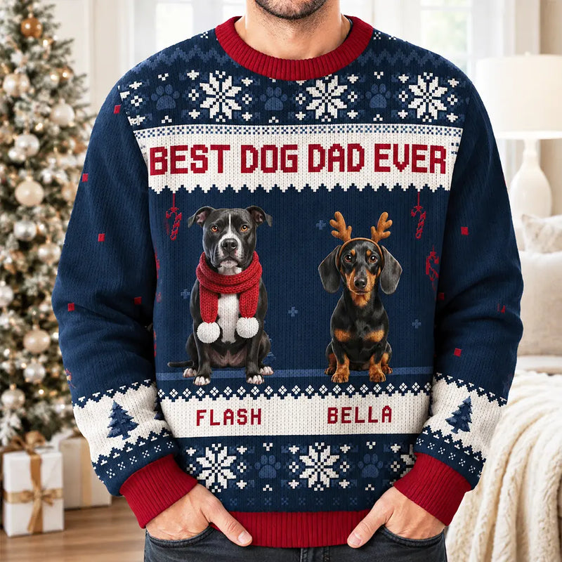 Art Design,Playful,Christmas,Pet Lovers,Photo - Christmas Accessories 3D Cartoon Pet - Custom Photo 3D Christmas Themed Pet Meowy Catmas Feliz Navidog - Personalized Unisex Ugly Sweater