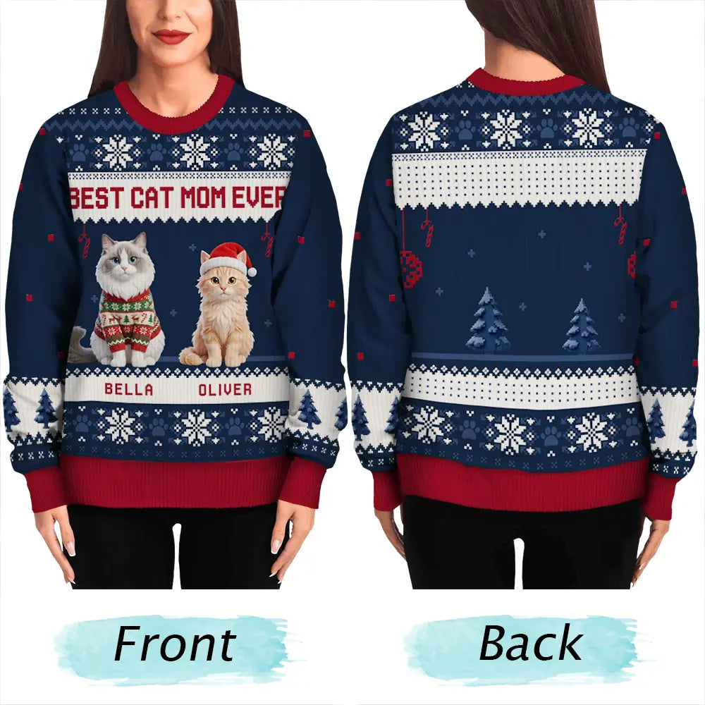 Art Design,Playful,Christmas,Pet Lovers,Photo - Christmas Accessories 3D Cartoon Pet - Custom Photo 3D Christmas Themed Pet Meowy Catmas Feliz Navidog - Personalized Unisex Ugly Sweater
