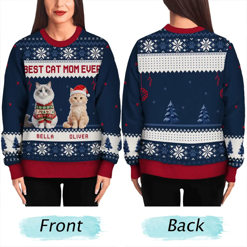 Art Design,Playful,Christmas,Pet Lovers,Photo - Christmas Accessories 3D Cartoon Pet - Custom Photo 3D Christmas Themed Pet Meowy Catmas Feliz Navidog - Personalized Unisex Ugly Sweater