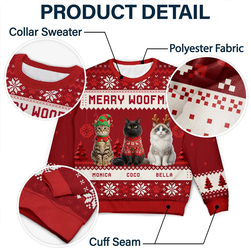 Art Design,Playful,Christmas,Pet Lovers,Photo - Christmas Accessories 3D Cartoon Pet - Custom Photo 3D Christmas Themed Pet Meowy Catmas Feliz Navidog - Personalized Unisex Ugly Sweater