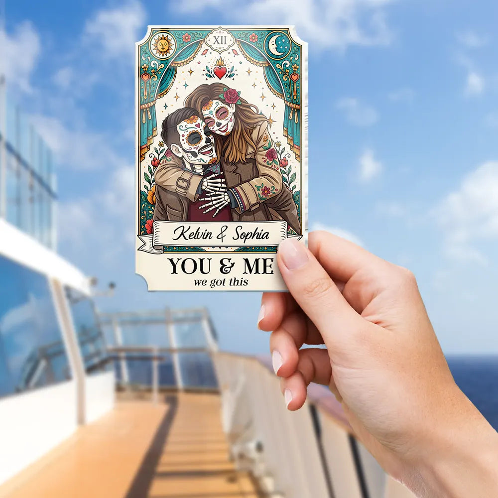 Art Design,Halloween,Romantic,Gift For Couples,Photo - Skeleton Day Of The Dead - Custom Photo Sugar Skull Cartoon Couple Till Death Do Us Part - Personalized Acrylic Magnet