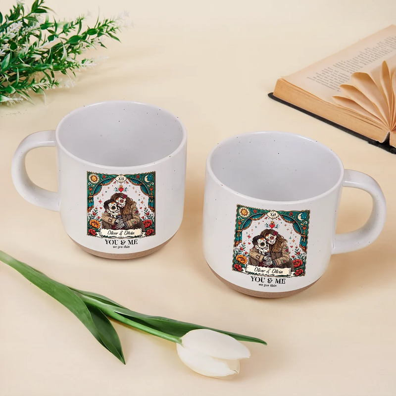 Art Design,Halloween,Romantic,Gift For Couples,Photo - Skeleton Day Of The Dead - Custom Photo Sugar Skull Cartoon Till Death Do Us Part - Personalized Pottery Mug