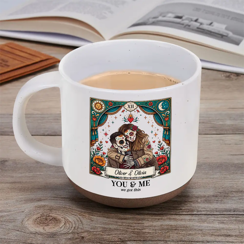 Art Design,Halloween,Romantic,Gift For Couples,Photo - Skeleton Day Of The Dead - Custom Photo Sugar Skull Cartoon Till Death Do Us Part - Personalized Pottery Mug