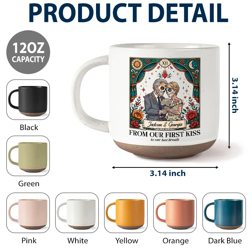 Art Design,Halloween,Romantic,Gift For Couples,Photo - Skeleton Day Of The Dead - Custom Photo Sugar Skull Cartoon Till Death Do Us Part - Personalized Pottery Mug