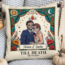 Art Design,Halloween,Romantic,Gift For Couples,Photo - Skeleton Day Of The Dead - Custom Photo Sugar Skull Cartoon - Personalized Pillow