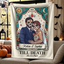Art Design, Halloween, Romantic, Gift For Couples, Photo - Skeleton Day Of The Dead - Custom Photo Sugar Skull Cartoon Till Death Do Us Part - Personalized Fleece Blanket, Sherpa Blanket