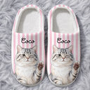 Playful, Pet Lovers, Photo - Vivid Watercolor Art - Custom Photo Vivid Watercolor Art Happy Dog Cat Pet Stripe - Personalized Fluffy Slippers