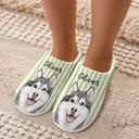 Playful, Pet Lovers, Photo - Vivid Watercolor Art - Custom Photo Vivid Watercolor Art Happy Dog Cat Pet Stripe - Personalized Fluffy Slippers