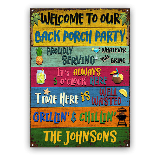 Back Porch Party - Custom Classic Metal Signs