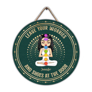 Leave Your Worries & Shoes - Gift For Yoga Lovers - Personalized Custom Wood Circle Sign