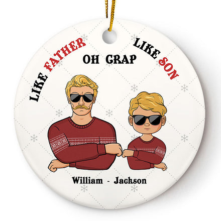 Christmas Family Like Father Like Son - Personalized Custom Circle Ceramic Ornament