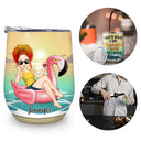 Beach Flamingo I Sunbathe I Drink & I Know Things - Gift For Yourself, Beach Lovers - Personalized Custom Wine Tumbler