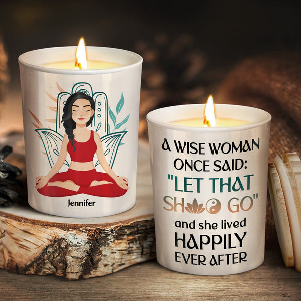 Yoga A Wise Woman Once Said - Gift For Yoga Lovers - Personalized Scented Candle With Wooden Lid