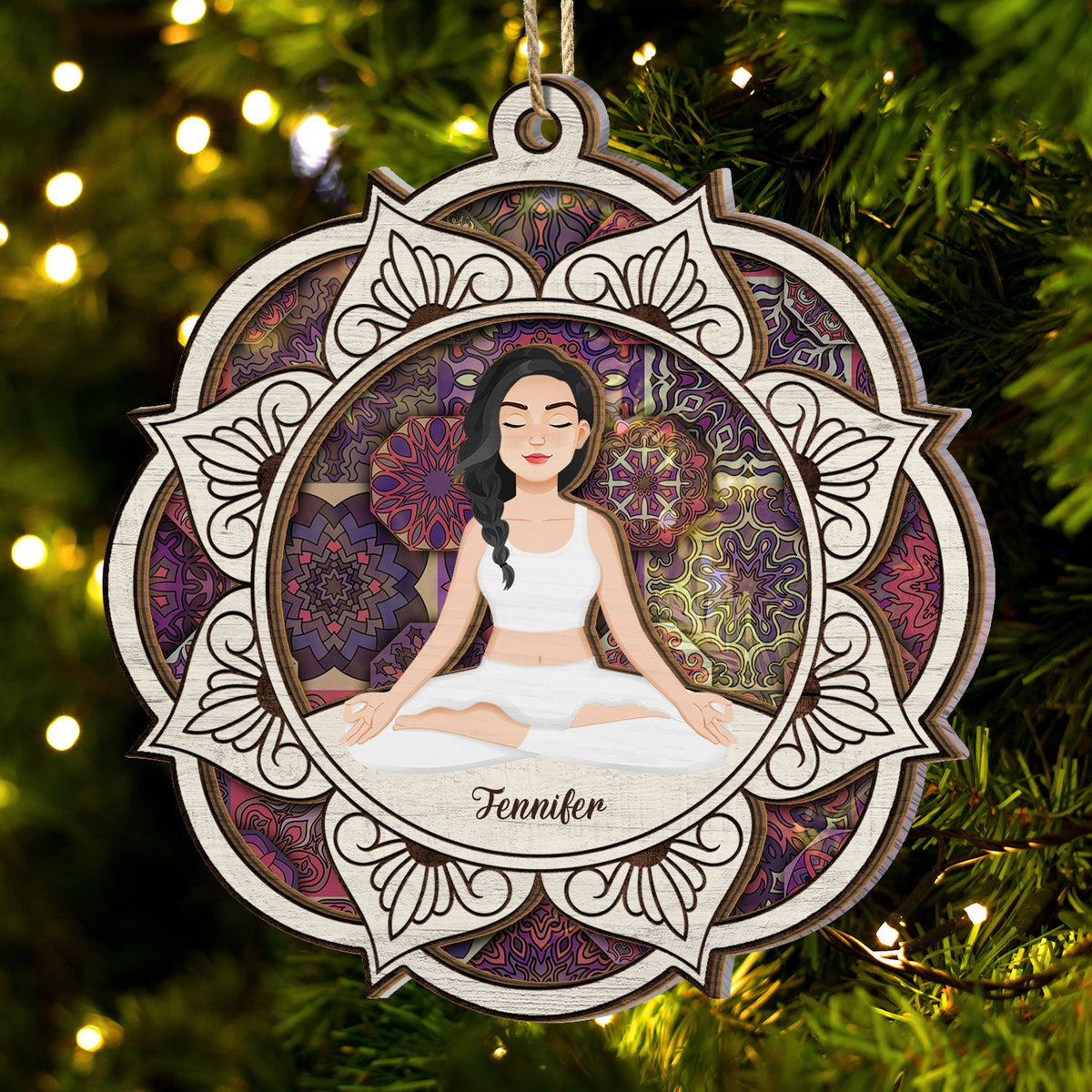 Yoga Mandala - Gift For Yoga Lovers - Personalized Suncatcher Ornament