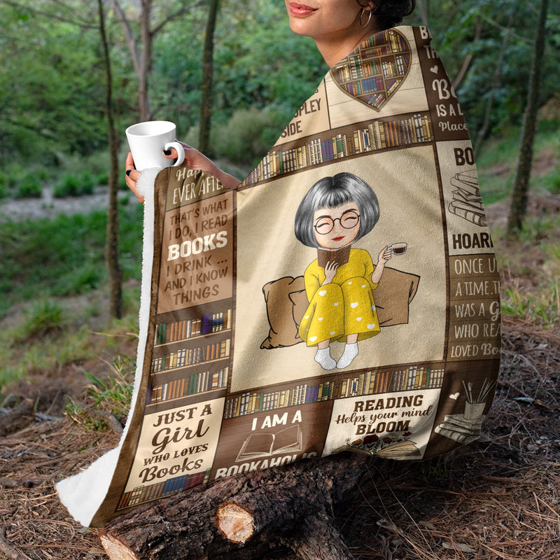 Reading Cartoon Just A Girl Boy Who Loves Books - Gift For Book Lovers - Personalized Fleece Blanket