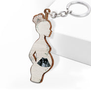 Custom Photo Pregnant Mom - Gift For Pregnant Mom - Personalized Cutout Wooden Keychain
