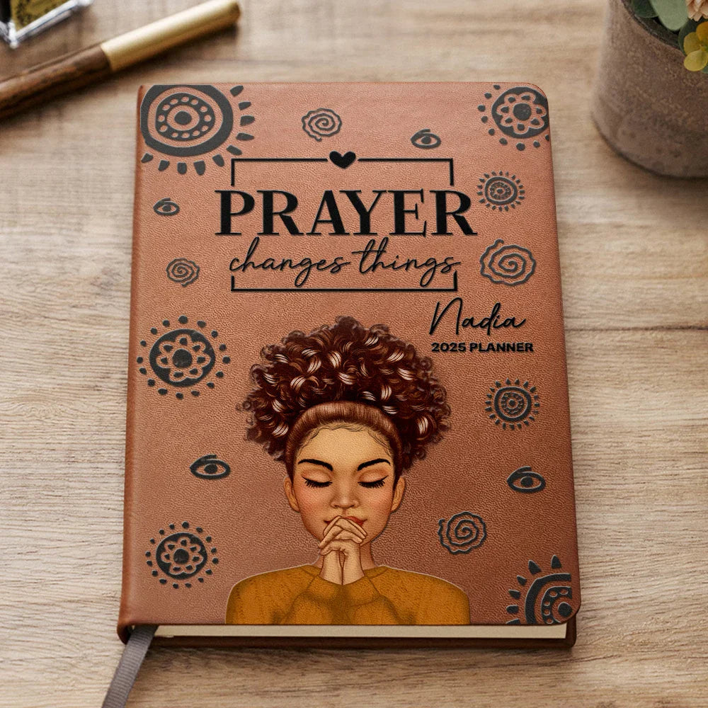 Prayer Changes Things Afro - Personalized Leather Journal