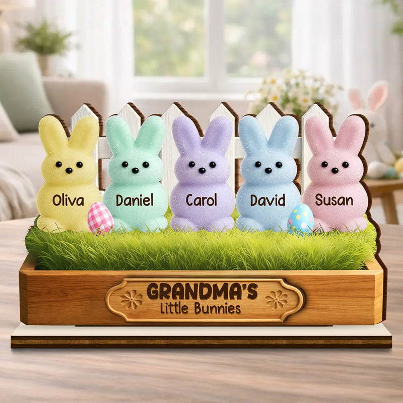 Gift For Grandma,Grandma - Grandkids,Gift For Mother,Easter,Happy - Grandma's Little Bunnies 3D Inflated Effect Printed - Personalized Custom Shaped Wooden Plaque