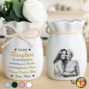 Gift For Daughter,Mom - Daughters (Adult),Grandma - Grandkids,Love - Custom Photo Pencil Sketch Watching You Be A Mom - Personalized Ribbon Tie Flower Vase