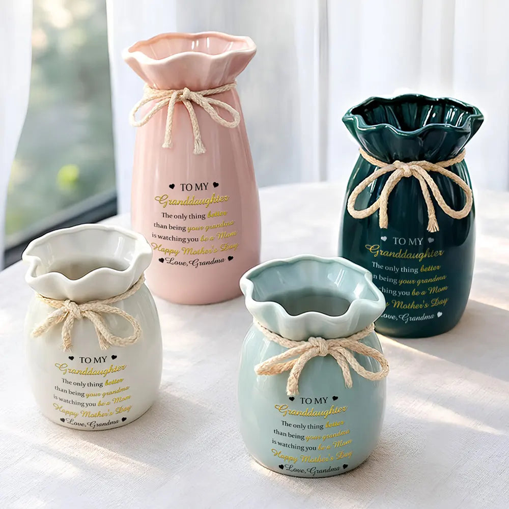 Gift For Daughter,Mom - Daughters (Adult),Grandma - Grandkids,Love - Custom Photo Pencil Sketch Watching You Be A Mom - Personalized Ribbon Tie Flower Vase