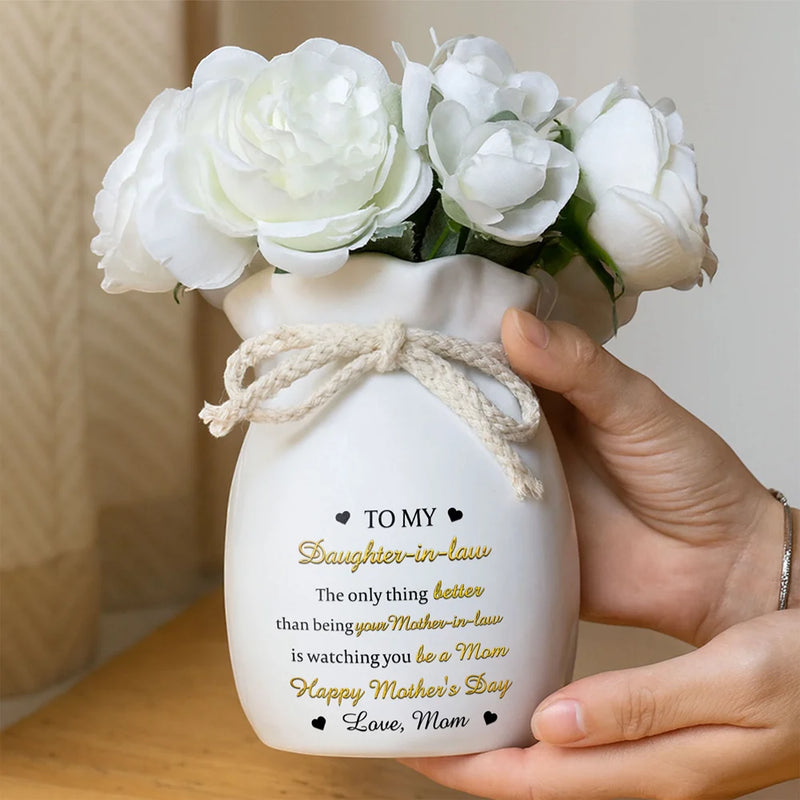 Gift For Daughter,Mom - Daughters (Adult),Grandma - Grandkids,Love - Custom Photo Pencil Sketch Watching You Be A Mom - Personalized Ribbon Tie Flower Vase