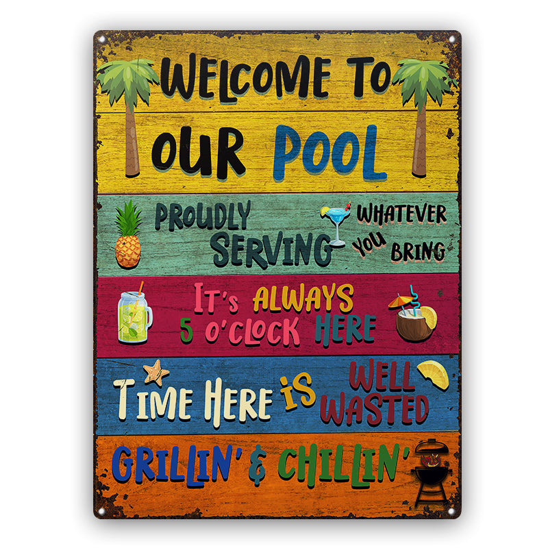 Wander Prints Gift For Pool Lovers - Welcome To Our Pool Rustic Metal Signs - Outdoor Decor, Summer, BBQ Party Gift AZCS
