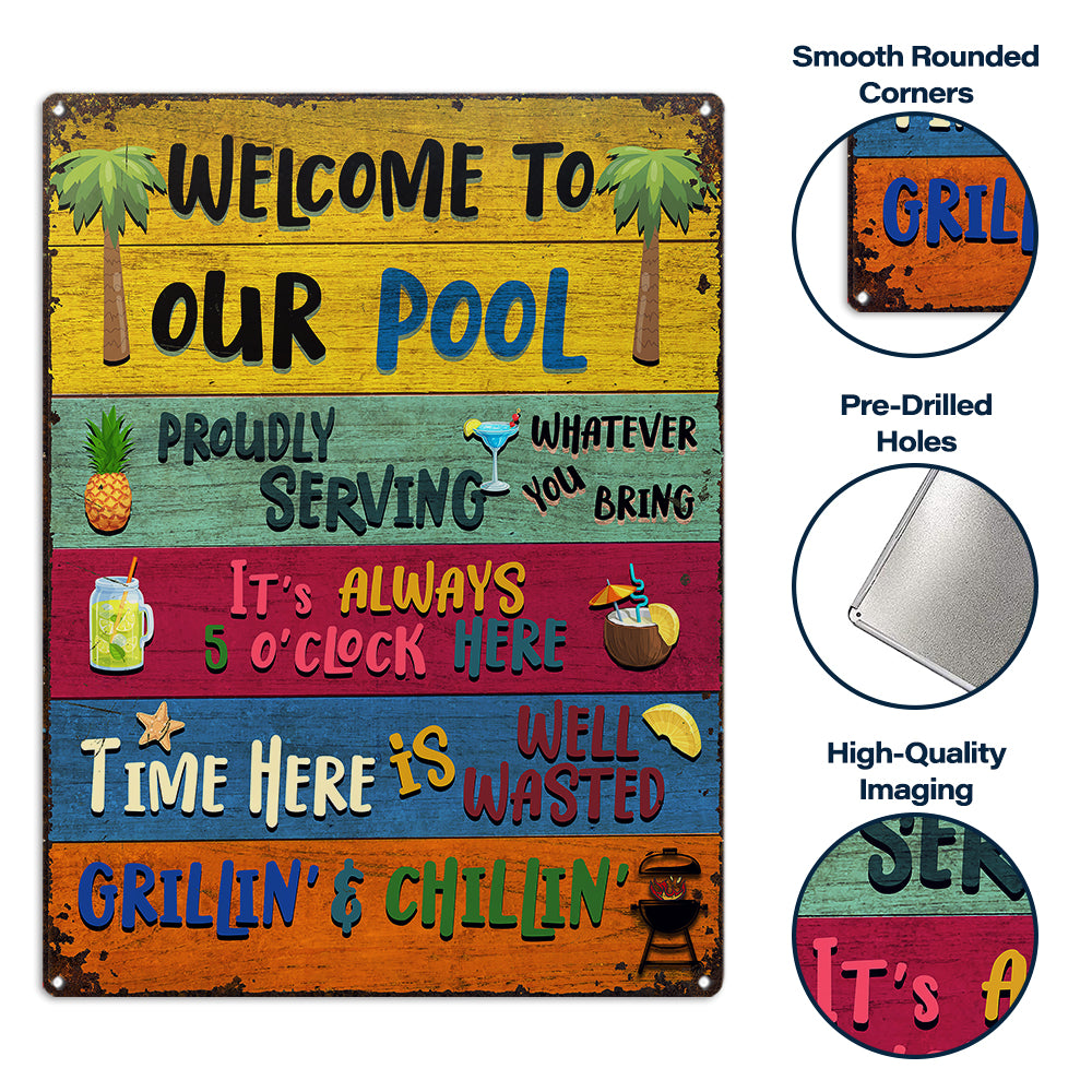 Wander Prints Gift For Pool Lovers - Welcome To Our Pool Rustic Metal Signs - Outdoor Decor, Summer, BBQ Party Gift AZCS