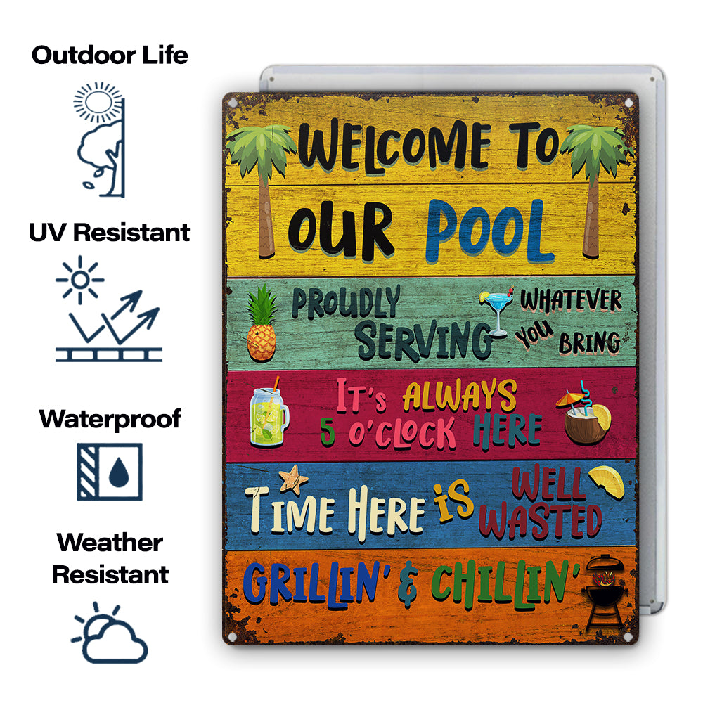 Wander Prints Gift For Pool Lovers - Welcome To Our Pool Rustic Metal Signs - Outdoor Decor, Summer, BBQ Party Gift AZCS