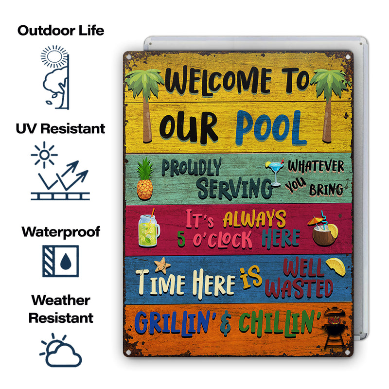 Wander Prints Gift For Pool Lovers - Welcome To Our Pool Rustic Metal Signs - Outdoor Decor, Summer, BBQ Party Gift AZCS
