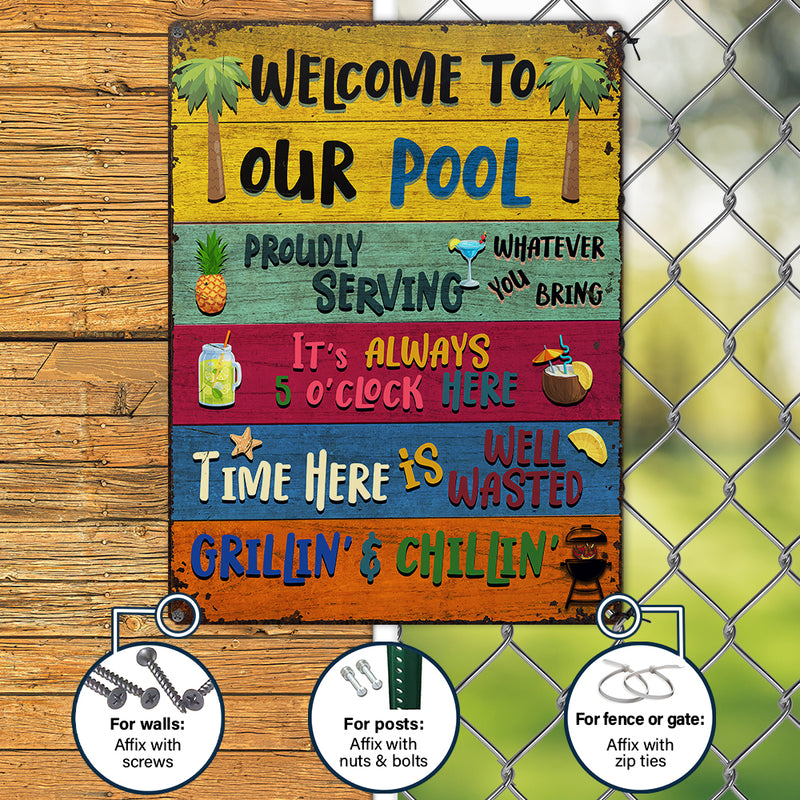 Wander Prints Gift For Pool Lovers - Welcome To Our Pool Rustic Metal Signs - Outdoor Decor, Summer, BBQ Party Gift AZCS
