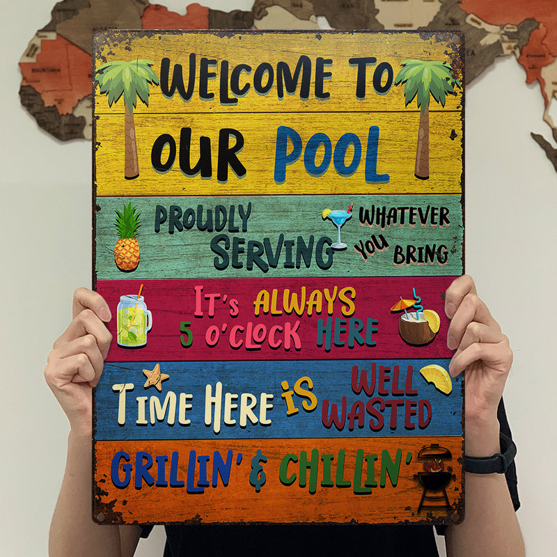 Wander Prints Gift For Pool Lovers - Welcome To Our Pool Rustic Metal Signs - Outdoor Decor, Summer, BBQ Party Gift AZCS